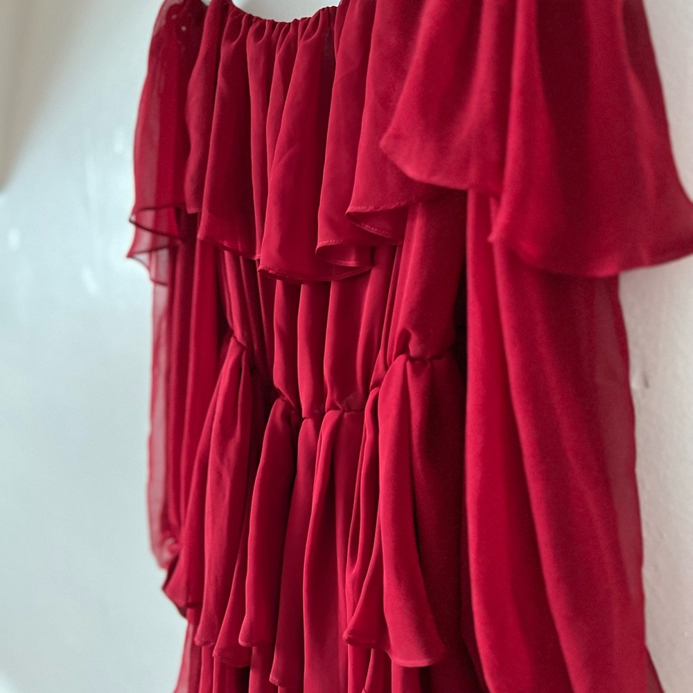 VTG 80s SILK CHIFFON red dress Toronto boutique Wayne Clark - Picture 9 of 11